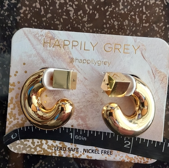 Happily Grey chunky hoop gold tone earrings nickel free - Picture 3 of 4